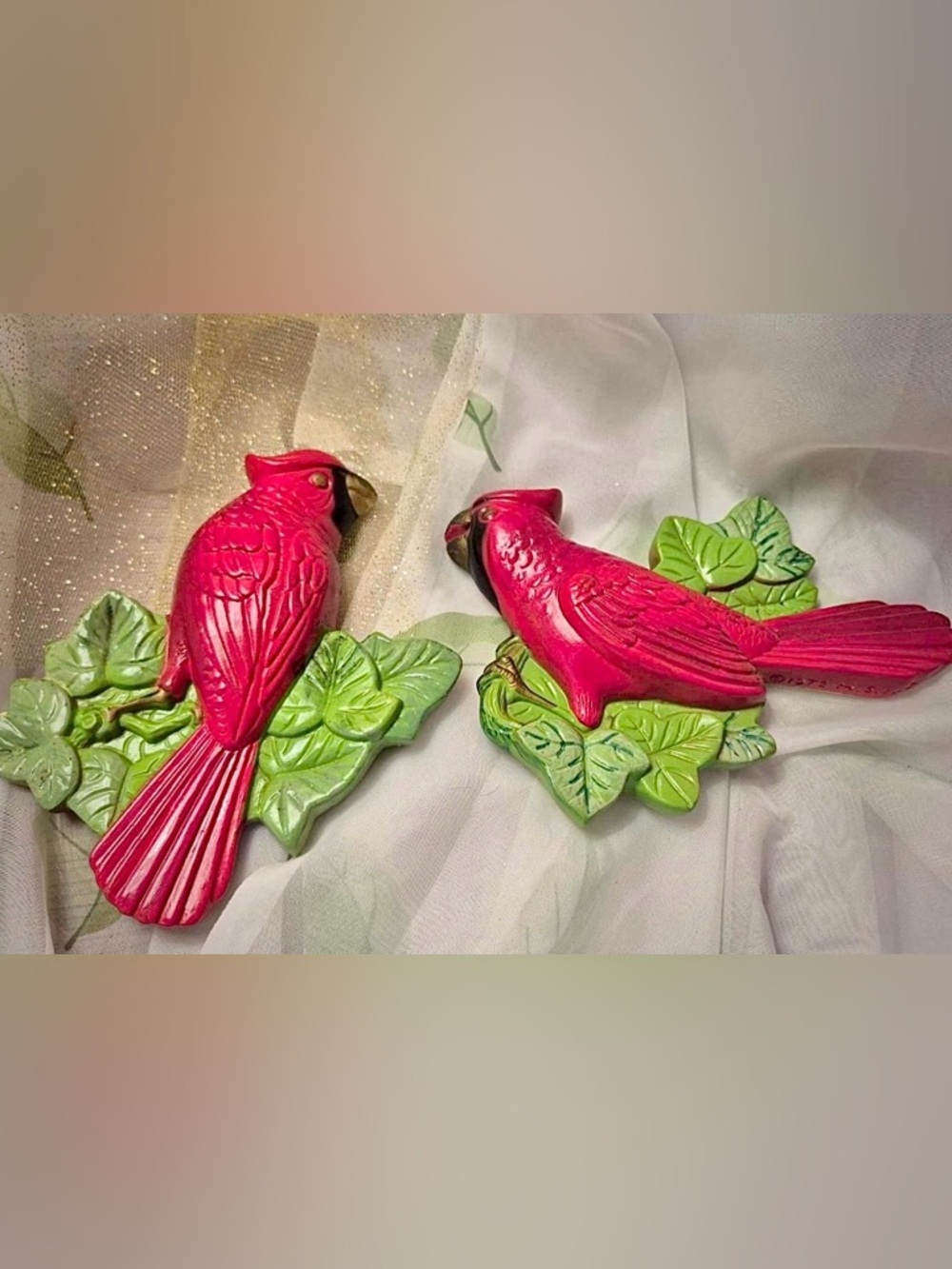 Cute Cardinal Decor - Vintage Chalkware Birds - Retro Wall Art MILLER Studios